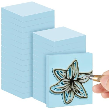 Frienda 24 Pcs 2" x 2" Rubber Carving Blocks Linoleum Blocks for Printmaking, Stamp Making, DIY Crafting, Scrapbook, Painting, Soft and Easy to Carve (Light Blue) | Easy to Carve, for Printmaking, Stamp Making, DIY Crafting, Scrapboo, Painting, Soft Linol