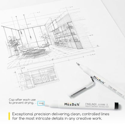 MEEDEN Micro Fineliner Drawing Pens: 12-Size Fine Liner Pen Set, 0.05-3mm Black Waterproof Archival Ink for Technical Drawing, Sketching, Outlining, Illustration, Manga and Journaling | Waterproof ink for technical drawing, sketching, outlining, illustrat