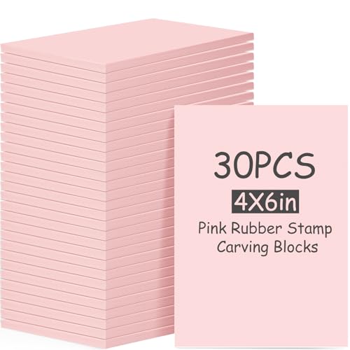 Frienda 30 Pcs 4" x 6" Rubber Linoleum Block for Printmaking, Pink - color: Pink