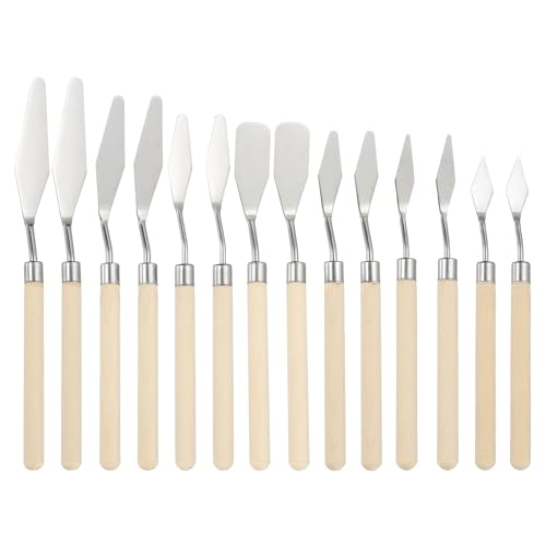 YOKIVE 14 Pcs Stainless Steel Palette Knife, Professional Art Spatula Set Oil Painting Accessories Color Mixing Scraper with Wood Handle, Great for Canvas Acrylic Painting (Wood Color) - color: Wood Color