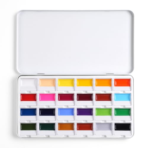 Fuumuui CREAMORA Watercolor Paint Set 24 Color Opaque Semi-Solid High-Saturation Paint | Art Supplies with Strong Coverage and Rich Pigments for Artists Beginner Painters Amateur Hobbyists Painting - color: Vivid