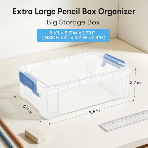Large Plastic Clear Hart Pencil Box Case For Crayons, Markers, Art Supplies - color: Blue