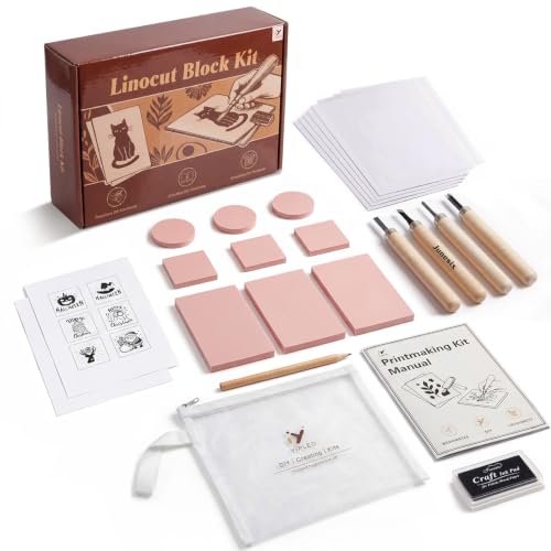 26-Piece Linocut kit for Family-with Tools, Paints,Linocut Block | Includes a Logo Storage Bag Perfect for Beginners, Family Craft Activities, Home DIY Projects & Creative Gift Making - color: kit-26