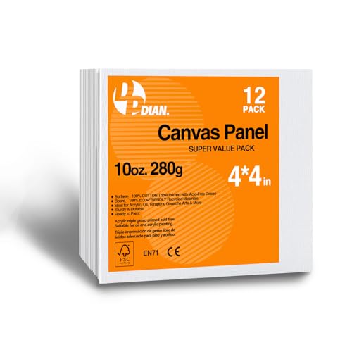 Canvas Boards for Painting 4x4 Inch, 12-Pack Bulk Canvas Value Pack - Art Supplies Blank Paint Canvas Panels for Acrylic, Oil, Watercolor, Tempera, Gouache - size: 4"x4"