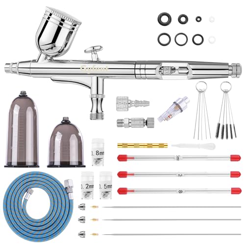 Gyfent Airbrush Gun Kit with 4 Quick-Release Nozzle Sets(0.2/0.3/0.5/0.8mm) | Dual-Action Gravity Feed Air Brush with 1/4oz Fluid Cup & 20/40ml Resin Cup for Nail Art Painting Makeup Cake - size: Basic