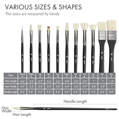 ARTIFY Oil Paint Brush Set - 11 Pieces | Professional Artist Paint Brush Set for Oil, Acylic and Gouache | Natural Hog Bristle Brushes with an Additional Nylon Brush