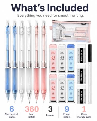 Four Candies Cute Mechanical Pencil Set, 6-Pack 0.5/0.7mm - size: 6 Count (Pack of 1), style: 0.5mm + 0.7mm