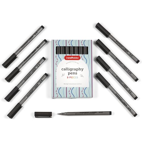 Incraftables Calligraphy Brush Pens – Pack of 9 Assorted Tips – Black Chisel Tip Markers for Hand Lettering, Writing, Sketching, Scrapbooking, & Art Projects – Beginner Kit for Kids & Adults - style: Calligraphy Markers