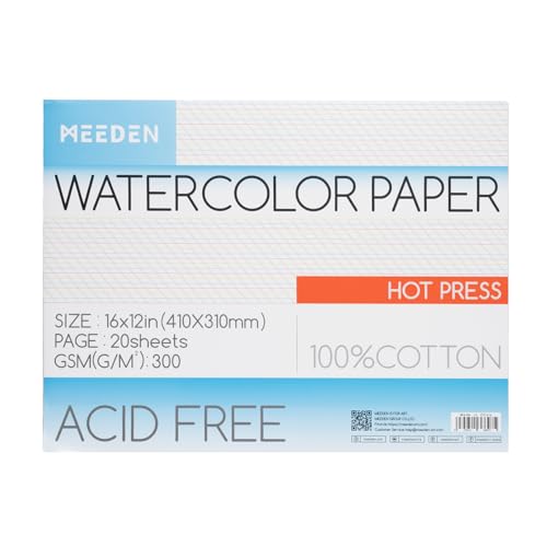 MEEDEN Cotton Watercolor Paper Block: 16" x 12" Hot Pressed of 20 Sheets - color: Hot Press, size: 16×12"