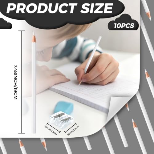 10 PCS White Colored Pencils, Pre-sharpened Professional Wooden Art Pencils Set for Artists Painting | Premium Drawing Sketching Supplies - color: White