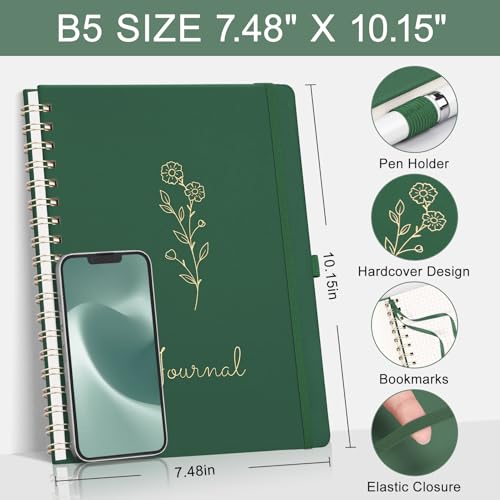 EMSHOI Graph Grid Spiral Journal Notebook, 140 Pages, B5 Size (7.4" x 10") - color: Dark Green, style: B5 Graph