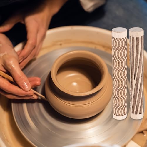 HARFINGTON 5pcs Wood Clay Roller 4"Wood Lines Grain Texture Flower Pattern Rolling Pins Pottery Tools Rollers for Clay Baking Dough Playdough DIY - style: Pine Tree + Wood Grain + Straight Lines + Curves + Flowers