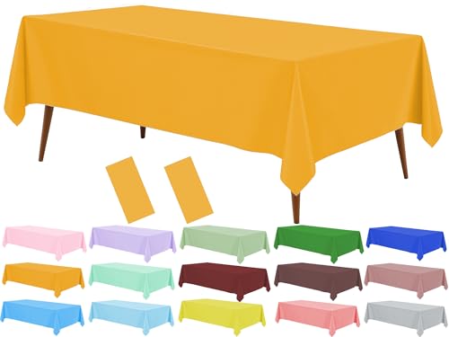 Orange Plastic Table Cloth, 2 Pack Orange Disposable Tablecover, 54 x 108 Inch Tablecloth for Rectangle Table, Waterproof Decorative Tablecloths for Party, Picnic, Birthday, Wedding - color: Orange