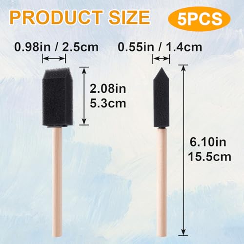 HINZIC 5 Pcs 1" Foam Paint Brushes, Wood Handle Sponge Brushes, Black - color: Black-1inch,5pcs