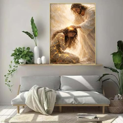 WUDWL Jesus Diamond Art Kits for Adult Diamond Painting Kits for Adults | Christian Jesus DIY Painting Diamond Painting Kits 5D Diamond Dots Gem Art Crafts with Tools,Round Full Drill 12x16inch - color: DP04734