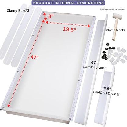 Kalinta Epoxy Mold with Divider Adjustable- 47x19.5x3in No-Seal Resin Plastic Mold Integrated Clamping System - Perfect for Beginners & Experienced Artists - Ideal for Creative Resin Art Projects - size: 47"x19.5"x3"