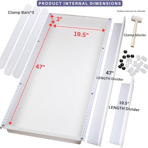 Kalinta Epoxy Mold with Divider Adjustable- 47x19.5x3in No-Seal Resin Plastic Mold Integrated Clamping System - Perfect for Beginners & Experienced Artists - Ideal for Creative Resin Art Projects - size: 47"x19.5"x3"