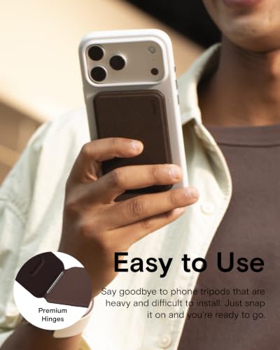 MOFT Phone Stand, Magnetic Phone Tripod Stand MOVAS-E-Coffee Leather & Angle Adjustment & Strong Magnets Tripod for iPhone 17/16/15/14/13/12 (Included Metal Ring)-Coffee - color: Coffee, size: Without Card Slot