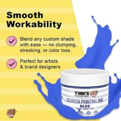 Tinks Screen Printing Ink - Blue - 8 oz. | Water-Based Fabric Ink - Screen Printing, Stenciling, Tote Bags & Fabric Stamping - Non-Toxic, No Harsh Fumes - 8 oz. - color: Blue