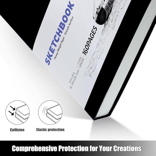 Hardcover Sketchbook 8×8 in, 180 GSM, 80 Sheets, Square Drawing Pad | Acid-Free Paper, Pu Leather Cover, Perforated Pages, Elastic Closure, Back Pocket, Flat-Lay Design - size: 8.3×8 Inch (1 Pack)