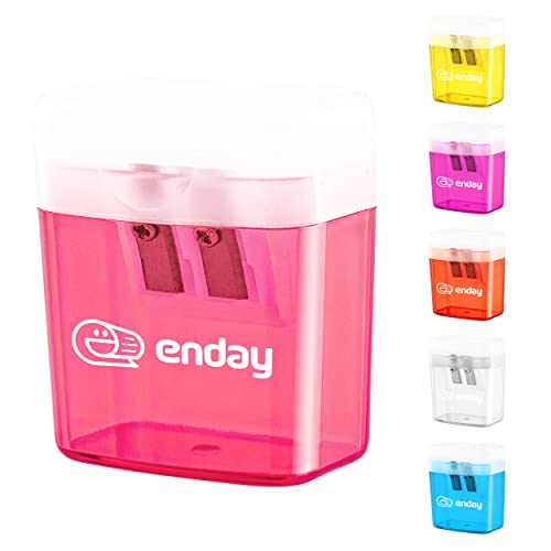 Pencil Sharpener Dual Hole Manual Pink, Jumbo Crayon Sharpener w/Cover & Bin, Handheld Pencil Sharpeners for Large & Standard Pencils, Also Available in Purple, Green, Blue, Red, Grey, 1 Pc –By Enday - color: Pink