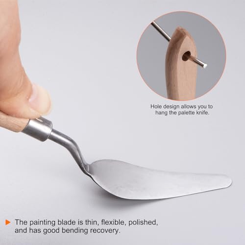 HARFINGTON No.16 Painting Palette Knife Stainless Steel Pointy Spatula Pallet Knife with Beech Wood Handle for Oil Acrylic Paint Canvas Mixing Spreading