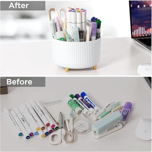 Gawsey Black Desk Organizers and Accessories with Desk Organizer 360° Rotating Pen Holder and Office Supplies, Cute Stationery Supplies Set - color: B-Black