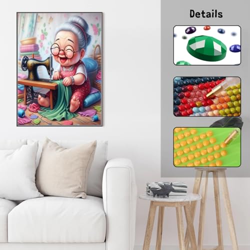 GUMITOON Diamond Art Kits for Adults-Diamond Art Paintings-Cartoon Grandma Full Drill Diamond Dots Paintings for Beginners, Round 5D Paint with Diamonds Pictures Gem DIY Crafts Kits 12"x16" - color: QCY-043