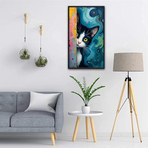 ARTGOTO Large Paint by Numbers for Adults Tuxedo Cat | 15.7x27.5inch/40x70cm Paint by Number Kit on Canvas, Cute Black and White Cat Acrylic Painting Set with Brushes, No Frame - color: PBN044