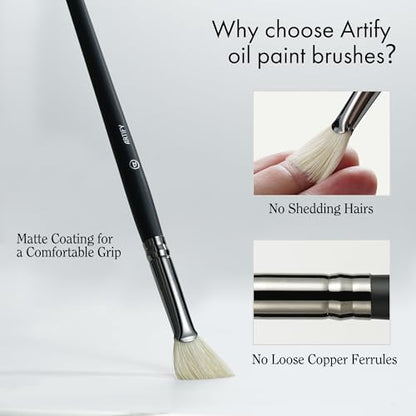 ARTIFY Oil Paint Brush Set - 11 Pieces | Professional Artist Paint Brush Set for Oil, Acylic and Gouache | Natural Hog Bristle Brushes with an Additional Nylon Brush