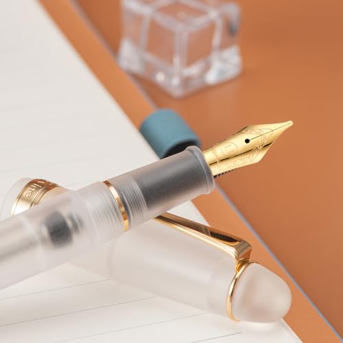 Asvine V126 Vacuum Filling Fountain Pen, Frosted Clear Acrylic Stub Nib 1.1mm Calligraphy Art Drawing Clear Demonstrator Acrylic with Case Set - color: Frosted clear, style: Stub Nib