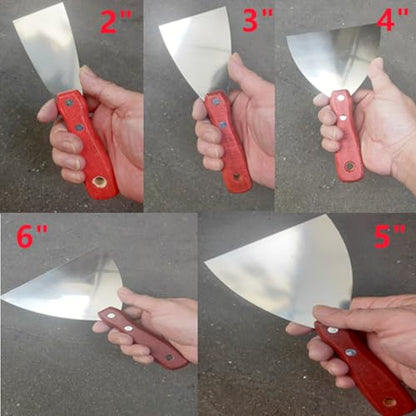 5Pcs Putty Knife Scrapers Stainless steel spatula Tool set，with a comfortable wooden handle，for Scrapering,Drywall Repairs and Spreading，Taping Drywall Wall Painting (Mixed pack2",3",4",5",6") - color: Mixed Pack2",3",4",5",6"