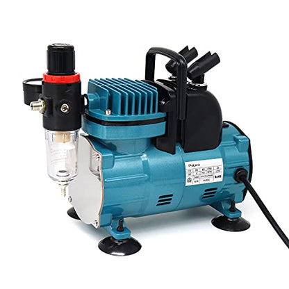 Quiet Airbrush Compressor Kit – 1/5HP Auto Start/Stop, 4 Bar, Dual Holders & 6FT Air Hose for Model Painting, Tattoo, Cake Decor, Nail Art