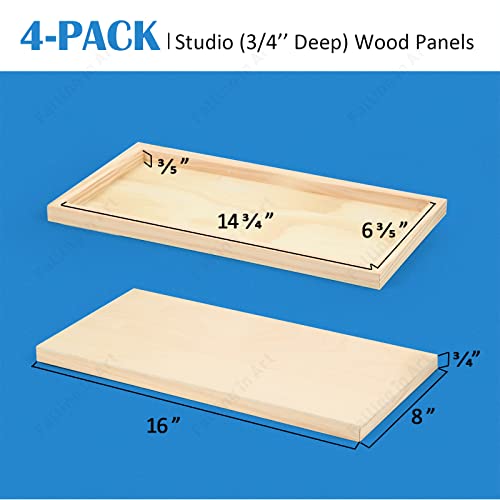 Falling in Art 4 Pack 8x16’’ Unfinished Birch Wood Panels Kit for Painting | Studio 3/4’’ Deep Wood Canvas, Cradle Boards for Acrylic Pouring, Art, Crafts, Epoxy Resin, Laser Engraving Cutting - size: 8'' x 16''