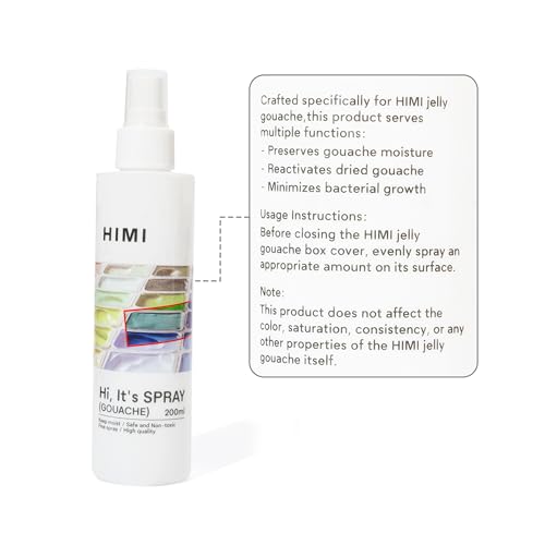 HIMI Gouache Wetting Spray 200ml (6.76 oz), Moisturizing Palette Spray for Gouache Paint, Reactivates Dry Pigments, Professional Art Supplies & Gift for Artists and Hobbyists - size: 6.76 Fl Oz (Pack of 1)