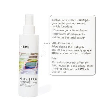 HIMI Gouache Wetting Spray 200ml (6.76 oz), Moisturizing Palette Spray for Gouache Paint, Reactivates Dry Pigments, Professional Art Supplies & Gift for Artists and Hobbyists - size: 6.76 Fl Oz (Pack of 1)
