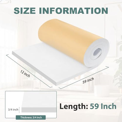 FONUNO Neoprene Foam Padding with Adhesive Closed Cell Foam, White | Self Adhesive Foam Sheets Neoprene Foam Roll Padding for Gaskets Liner Crafts DIY, 12" Wide x 59" Long x 3/4" Thick - color: White, size: 12" Wide x 59" Long x 3/4" Thick