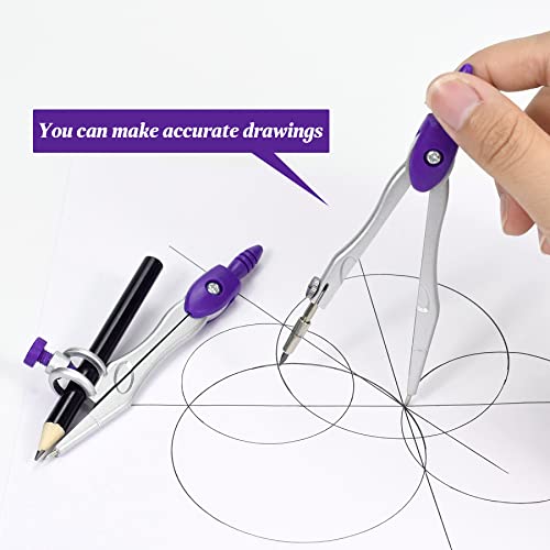 Vobou Math Geometry Sets 10 Pcs, Student Supplies Kit, Compass Set (Purple - color: Purple