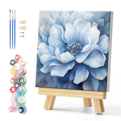 Natuyalo Framed Paint by Numbers Kit for Adults - Blue Flower DIY Adult Paint by Number Kits Flowers Acrylic Canvas Painting for Adults Beginners Art Crafts with Frame, 12x12 Inch - color: Color-03