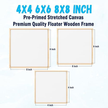 HANSILK 3pk 4 * 4/6 * 6/8 * 8 Inch Blank Framed Canvas Wall Art - Premium White Cotton Canvas Panel for DIY Painting, Custom Art, Home Decor - Ready to Hang, Pre-Stretched Wood Frame -3pcs - size: 4*4/6*6/8*8