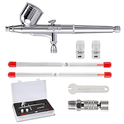 Dual-Action Airbrush Kit 0.3mm Air Brush Gun with Extra 0.2mm & 0.5mm Nozzles Needle Air Caps and Quick Release Disconnect Coupler - size: 0.2mm/0.3mm/0.5mm
