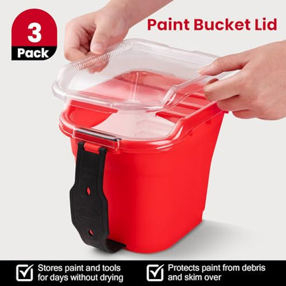 Mister Rui Paint Brushes Paint Cup with Hand Held Paint Bucket Liner & Lid | 2 Inch Paint Brush with Paint Pail Set, Paint Cup with Handle for Smooth Finish, Wall, Furniture, Trim - size: 1PCS, 2" Short, Red Paint Cup