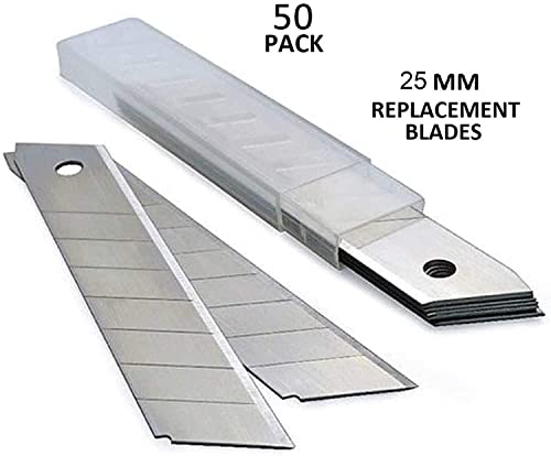 50Pcs Razor Knife Blades, 25mm Box Cutter Snap Off Utility Knife Blades | SK5 Ultra Sharp Snap off Blades Refills for Exacto Knife and Retractable Box Cutters - size: 50 Blades