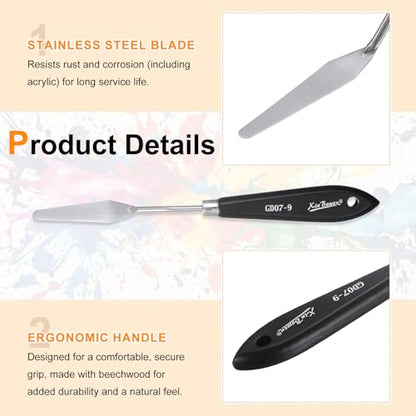 HARFINGTON Palette Knife Painting Tool 8.66" Stainless Steel Pointed Blade Spatula Painting Pallet Knife with Hole Design Beech Wood Handle for Oil Acrylic, Black/Silver - size: 8.66" x 2.56" x 0.59"