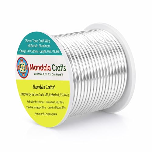 Mandala Crafts 14 Gauge Silver Tone Anodized Aluminum Craft Wire, 60 FT - color: Silver Tone, size: 14 Gauge