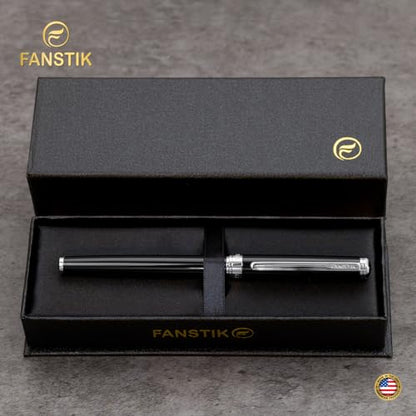 FANSTIK Black & Silver Luxury Rollerball pen, fancy gift set for women, Chrome Finish, Professional executive pen gift set for men (Lux Rollerball Black-Silver) - color: C RollerBall Black-Silver