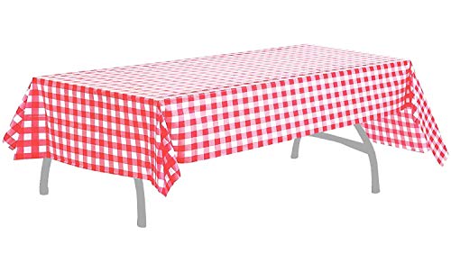Pcs of 2 Red & White Premium Plastic Checkered Flag Tablecloths Picnic Table Covers, Tablecovers Party Favor (2, RED & WHITE) - color: Red/White