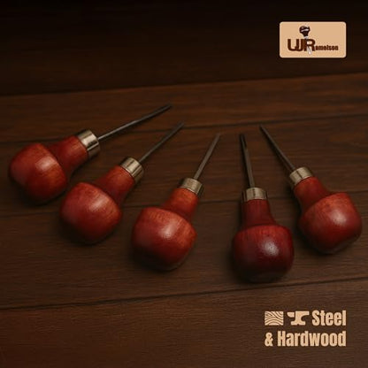 UJ Ramelson Wood Carving Tools Palm Set for Woodworking, Fine Miniature Detail, Stamp Making, Tile Etching, Mini Chisel and Gouge, 5 Pieces