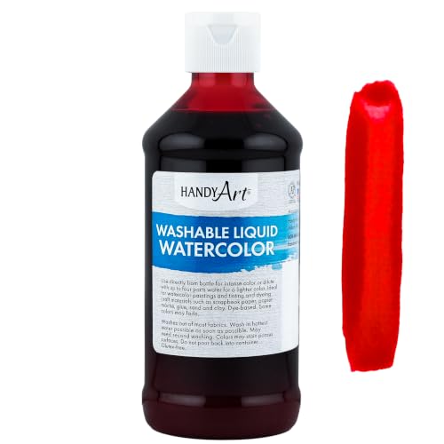 Handy Art Washable Liquid Watercolor Paint, Red, 8 oz Bottle | Ready to Use Concentrated Dye-Based Liquid, Deep Color Strength, Dilute with Water, Certified Safe AP Non-Toxic, Made in USA - color: Red