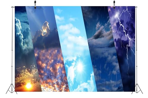 8x6ft Fabric Weather Station Backdrop Sunny Cloudy Rainy Thunderstorm Background Meteorological News Themed Party Decorations Birthday Shoot Adult Portrait Photoshoot Booth Props Wallpaper - size: 8x6FT